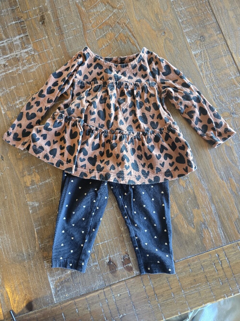 Carter's Rust Heart-Print Tunic with Navy Heart Leggings